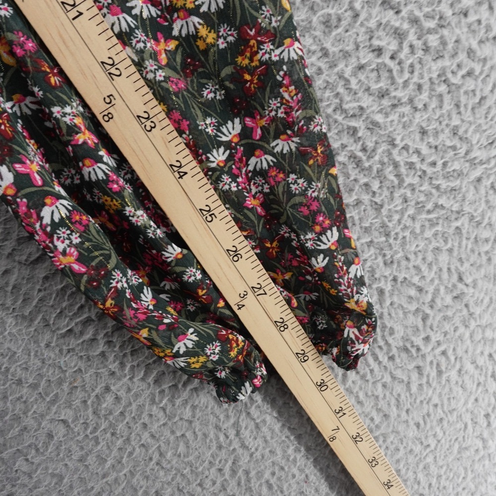 Draper James RSVP Smocked Dress Floral Midi Large Green Pink Metallic Womens - Picture 9 of 15